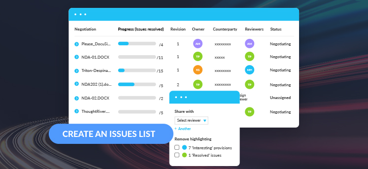 Create an issues list, screen showing issues list