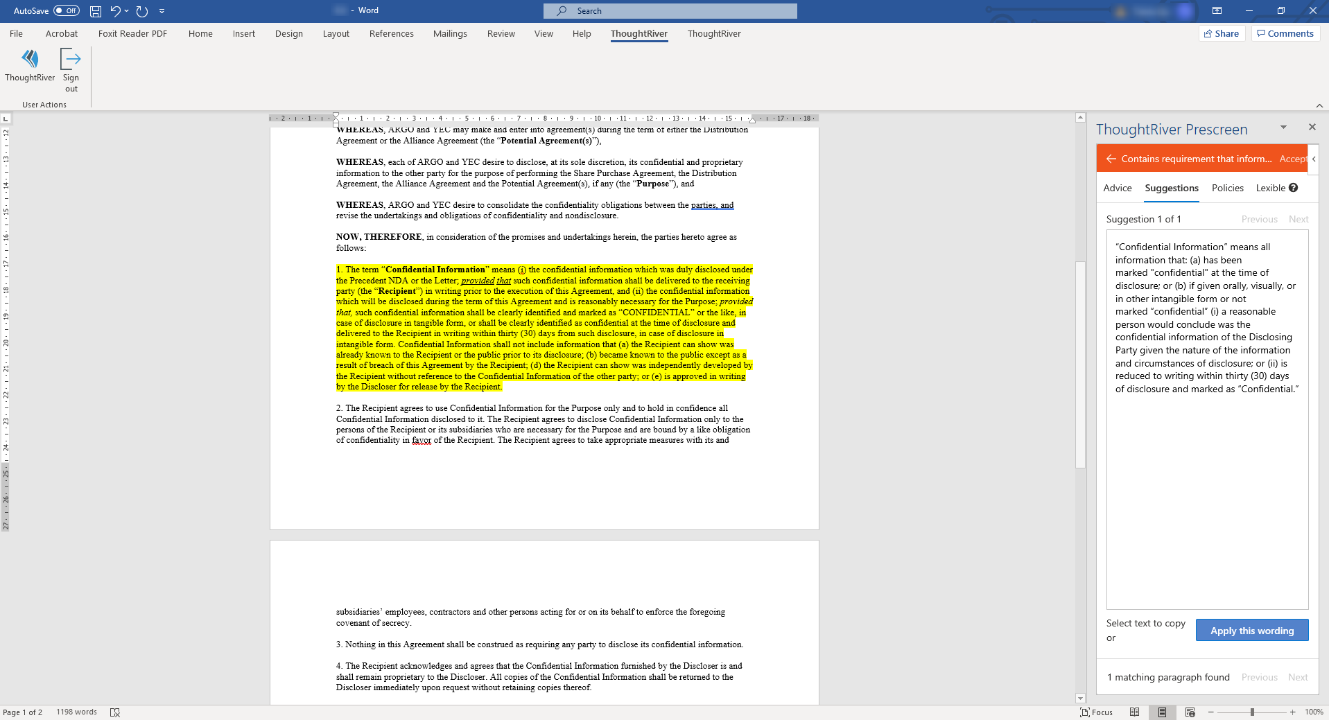 screenshot of ThoughtRiver within Microsoft Word